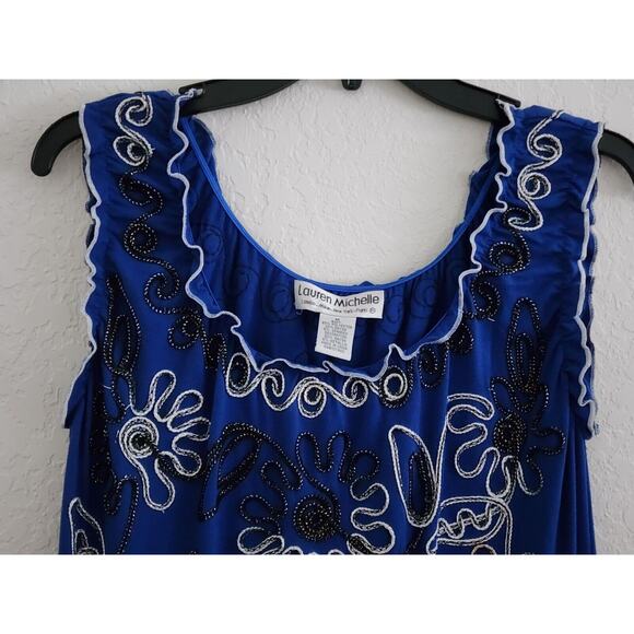 TOP-LAUREN MICHELLE-Royal Blue-Metallic Detail-Sleeveless-Ruffled-Size Medium - Picture 3 of 16